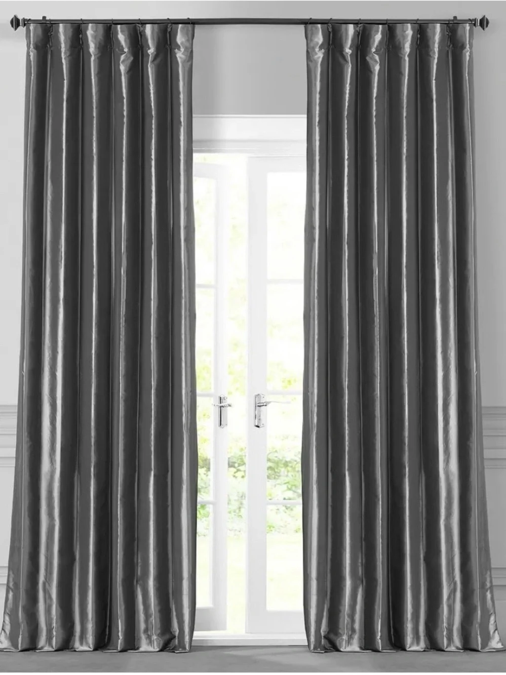 Faux Silk Taffeta Curtain Panels Graphite (2)